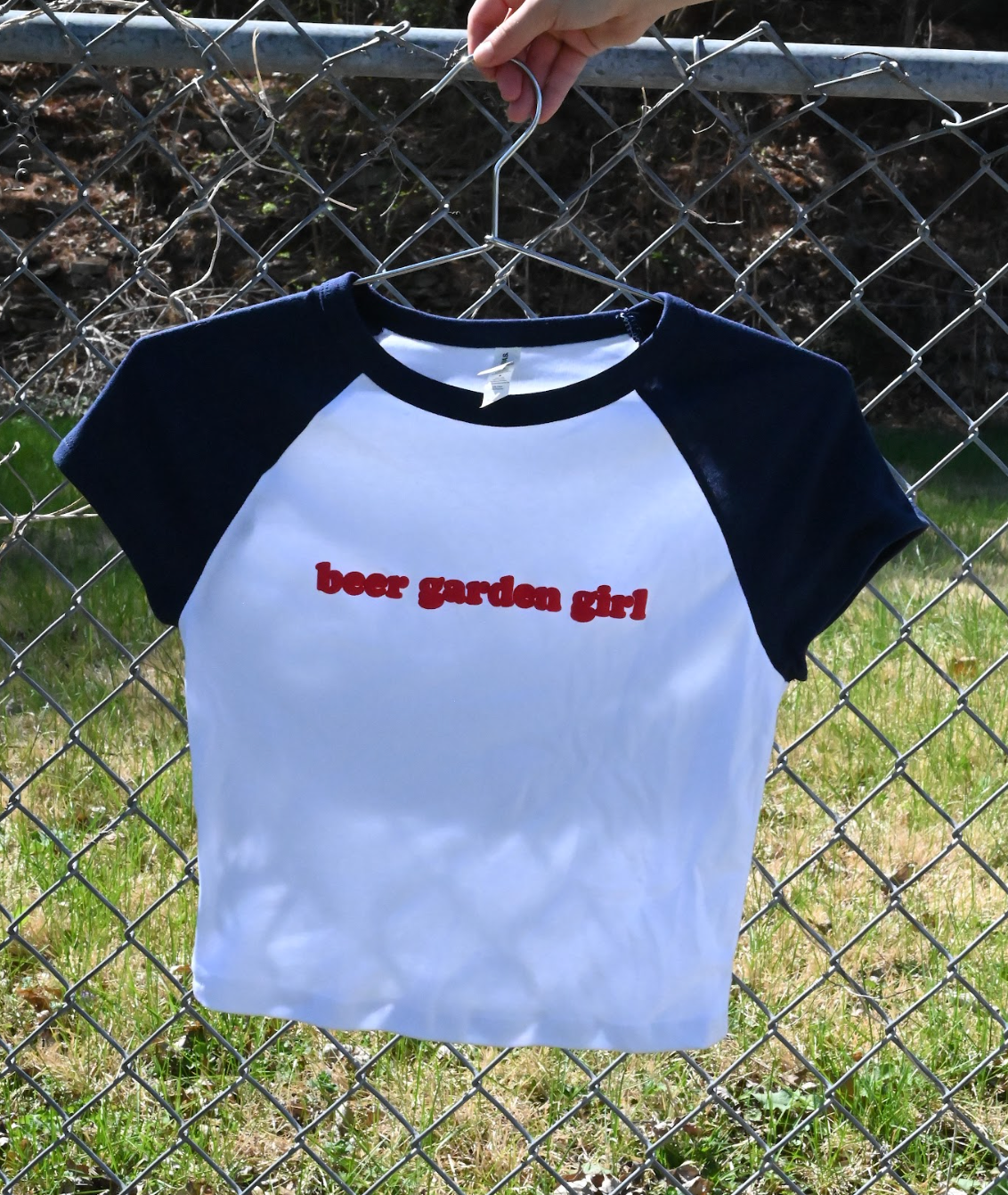 beer garden girl baby tee - navy