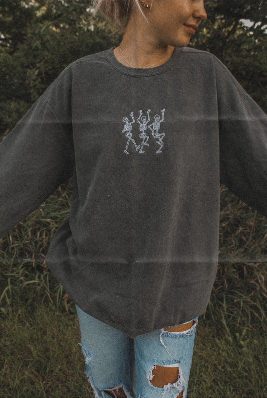 Embroidered Dancing Skeletons Crew