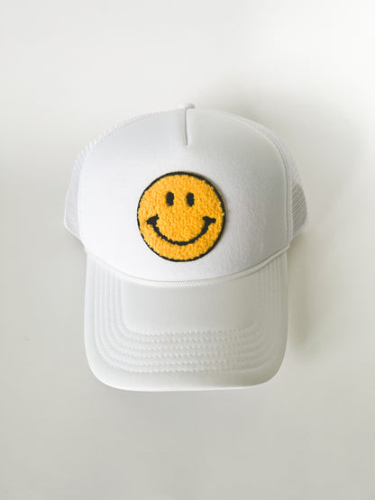 Smiley Trucker Hat - White