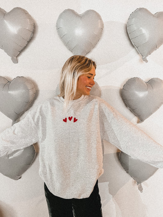 Triple Hearts Embroidered Crew