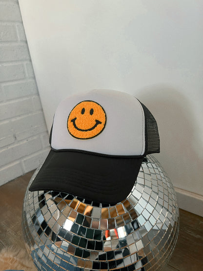 Smiley Trucker Hat - B&W