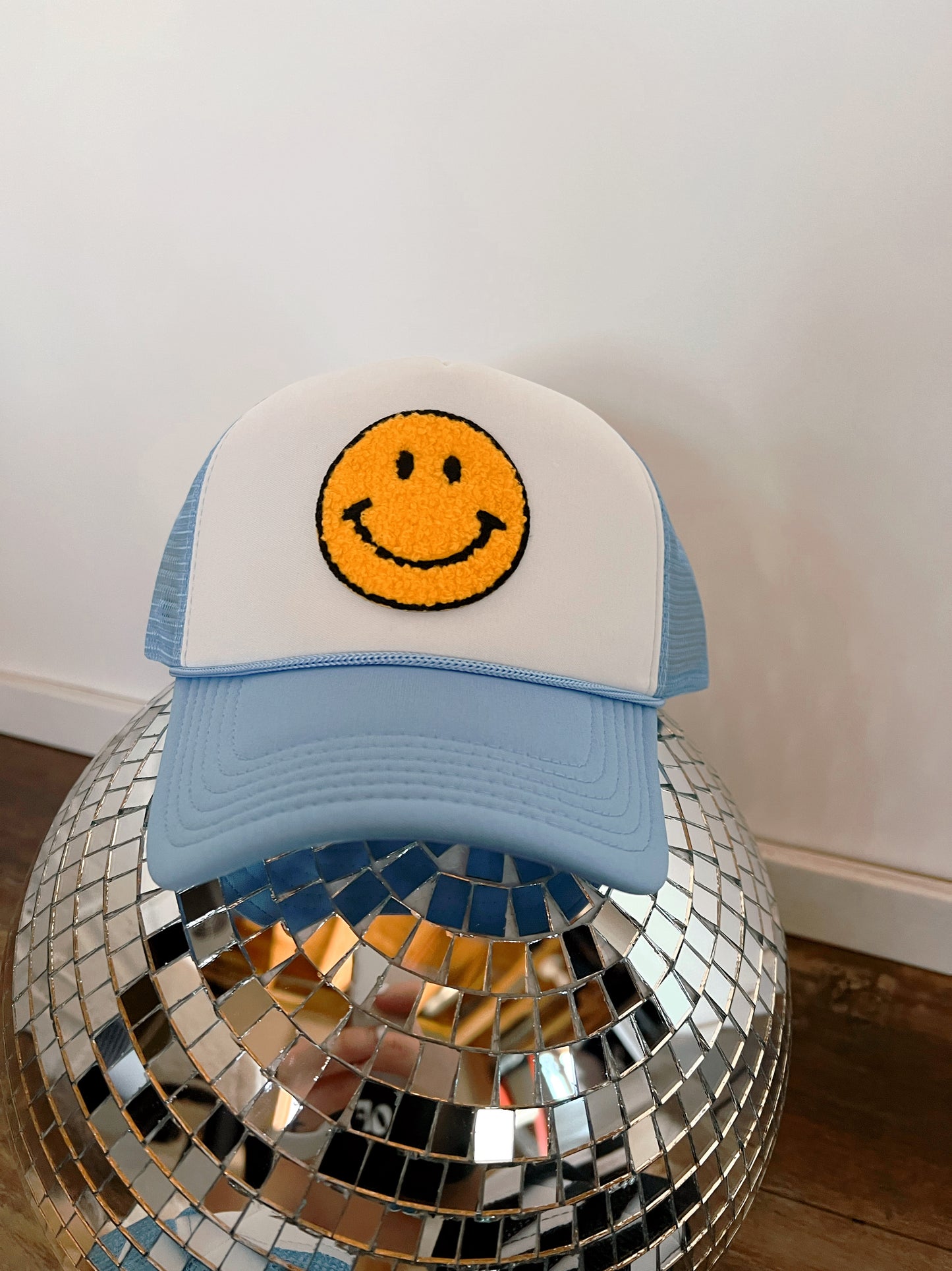 Smiley Trucker Hat - Light Blue