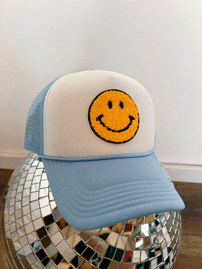Smiley Trucker Hat - Light Blue