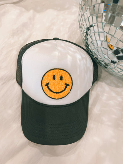 Smiley Trucker Hat - B&W