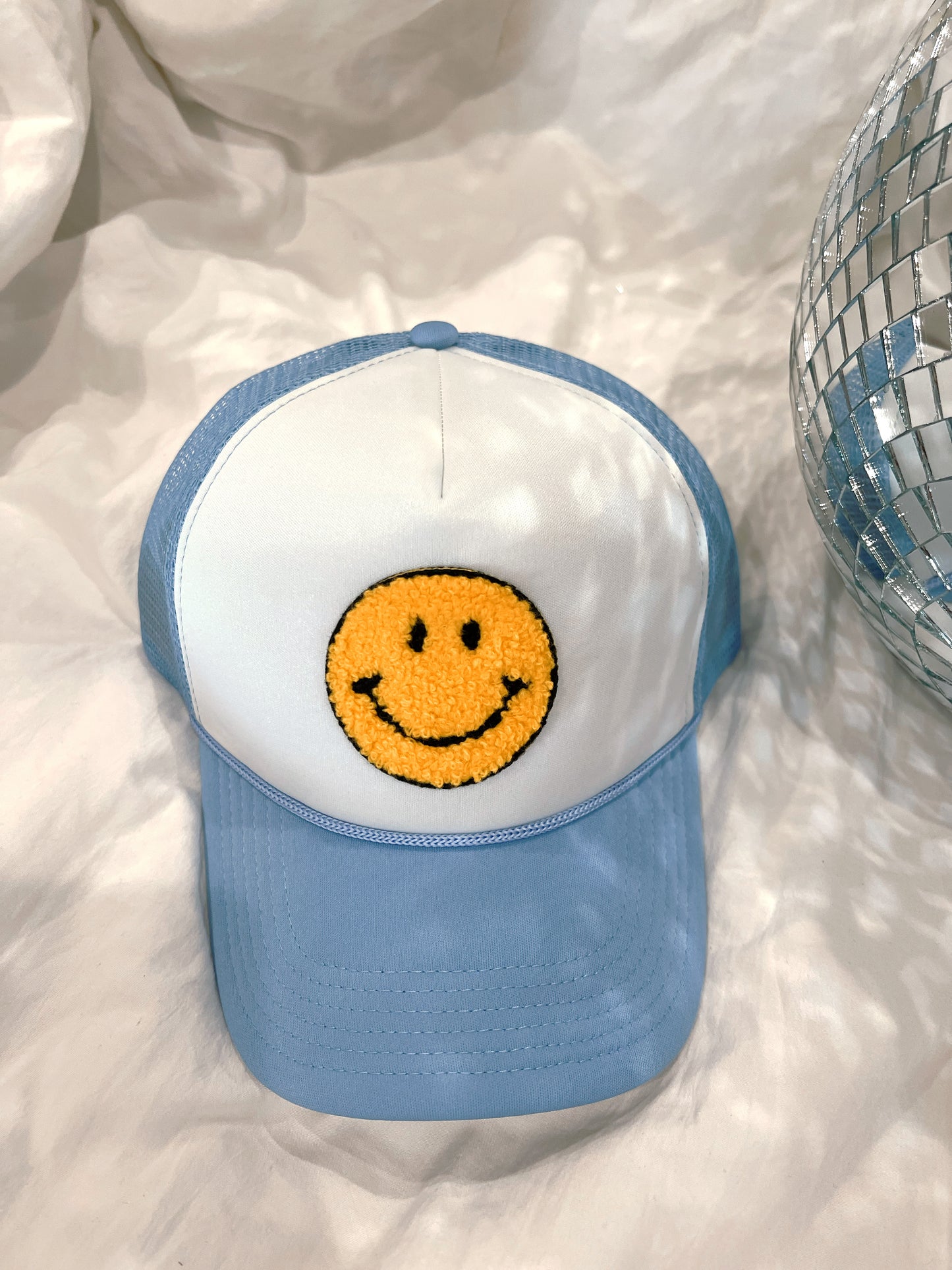 Smiley Trucker Hat - Light Blue